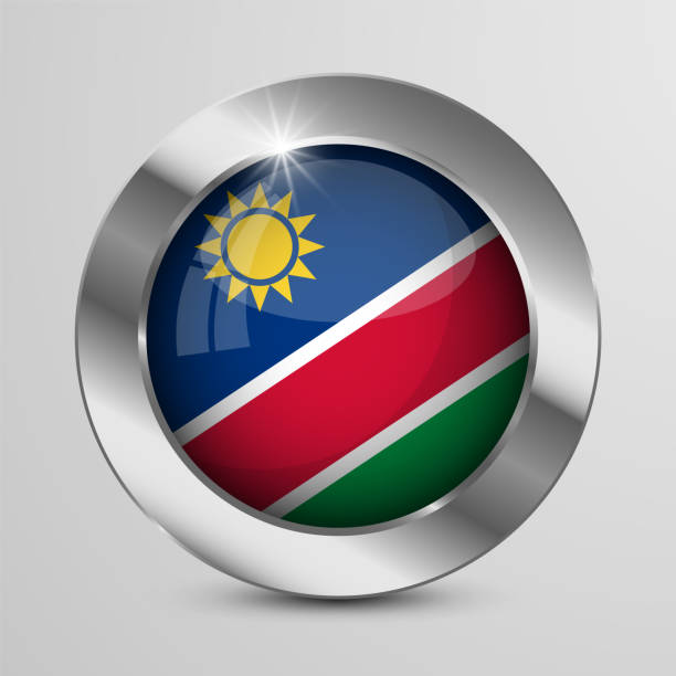 ilustrações, clipart, desenhos animados e ícones de botão patriótico vetor eps10 com as cores da bandeira da namíbia. - map namibia vector travel locations