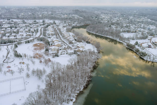 istock Panoramic view on snow covered residential district apartment complex winter day 1350401639