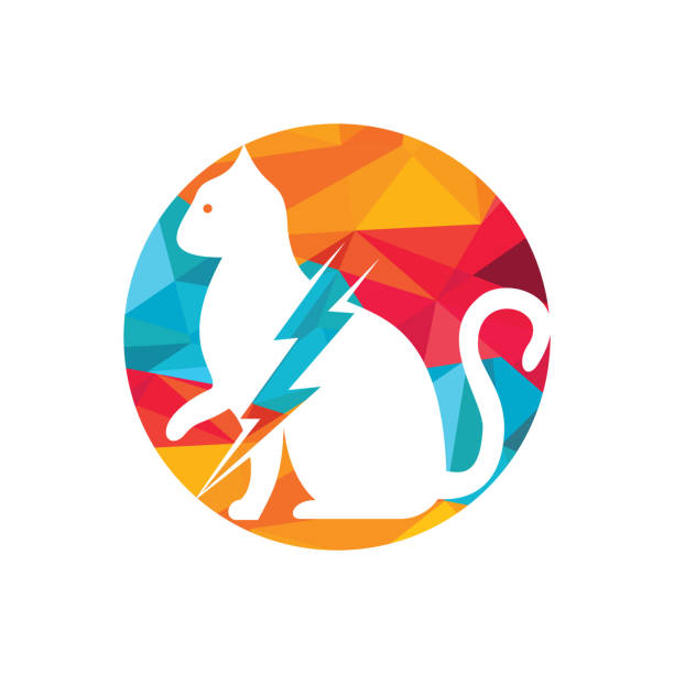 flash cat vektor-logo-design. - veterinary medicine flash stock-grafiken, -clipart, -cartoons und -symbole