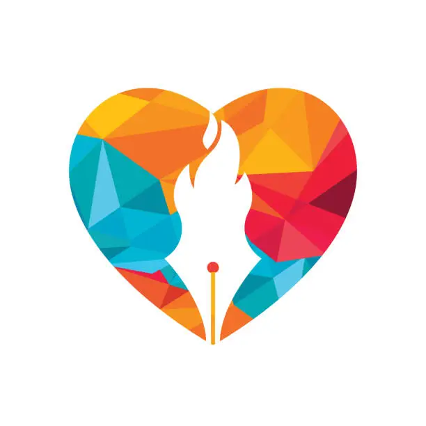 Vector illustration of Fire Pen vector logo design concept. Hot writer love vector logo icon.