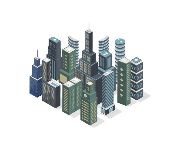 Vector illustration of Skyscrapers Buildings City Isometric Illustration