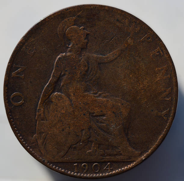 1904 english one penny reverse side - british currency currency nobility financial item - fotografias e filmes do acervo