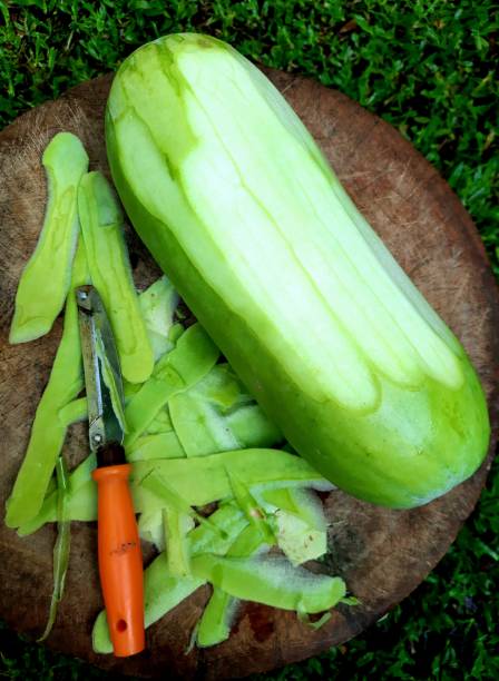 istock Peeling Opo Squash on cutting board - food preparation. 1350416167