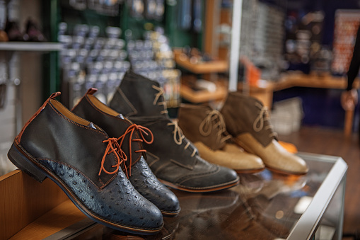 The inside of a shoemaker store and cobbler tools