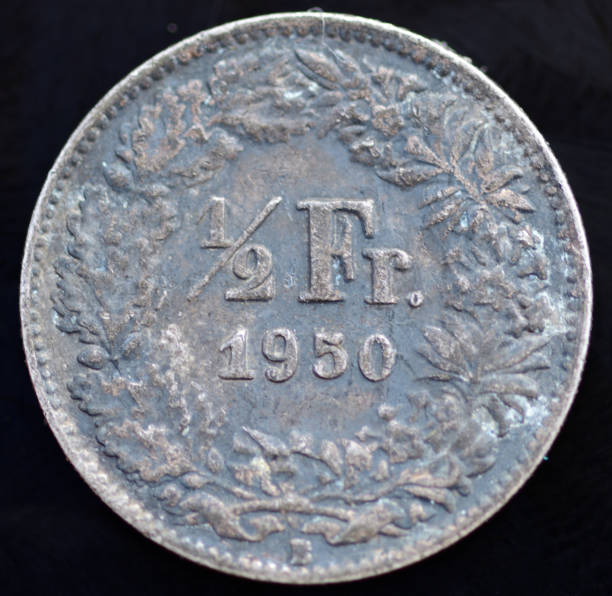 istock 1950 Swiss 1/2 Franc coin reverse side, 1350417382