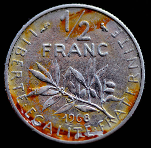French 1/2 Franc coin reverse side
Underneath the face value, an olive branch is surrounded with the French motto: 
