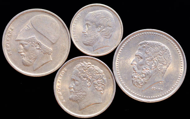 istock Collection of Greek coins obverse side. 1350418677