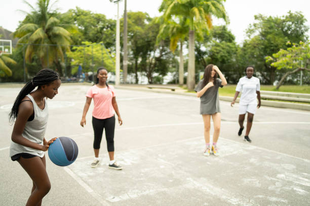 istock A player dribbles the basketball during a match 1350419695