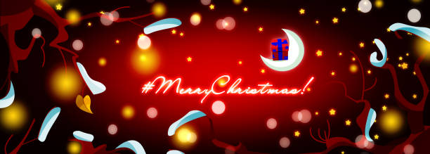 istock Happy New Year and Merry Christmas! Bright text in cartoon style on a festive abstract colored background. 1350422648
