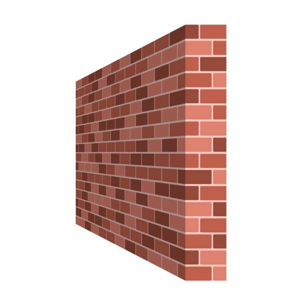 stockillustraties, clipart, cartoons en iconen met brick wall perspective isolated on white background, masonry red or brown brick. vector illustartion - muur