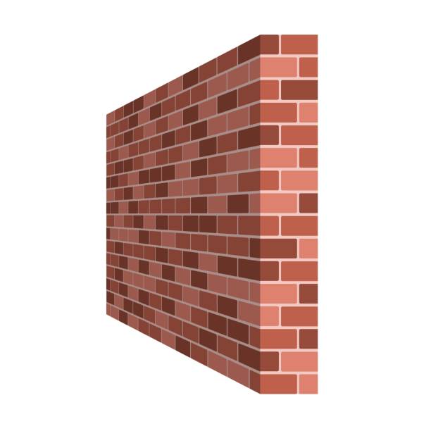 perspektywa ściany z cegły izolowana na białym tle, murowana czerwona lub brązowa cegła. ilustracja wektorowa - brick single object solid construction material stock illustrations