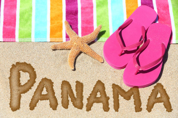 panama strand reisekonzept hintergrundschild text - poolbillard billard fotos stock-fotos und bilder