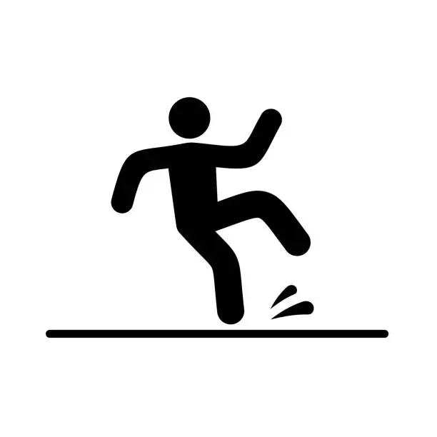 Vector illustration of Slippery surface beware icon, Wet floor caution sign isolated on white background, Public warning symbol. Falling human pictogram. Vector illustartion