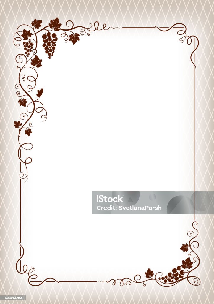 Rectangular Frame Grapes Rectangular Framework With Grape And Vines On Background A3 A4 Page ...