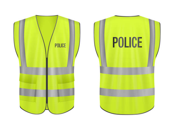 warnweste polizei set - leuchtbekleidung stock-grafiken, -clipart, -cartoons und -symbole