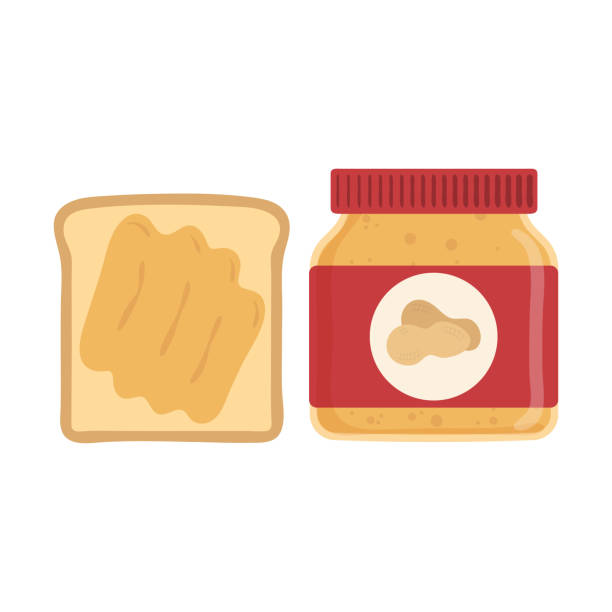 白い背景に分離ピーナッツバター瓶とサンドイッチ。 - brown bread illustrations点のイラスト素材／クリップアート素材／マンガ素材／アイコン素材