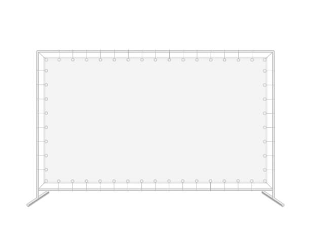 ilustrações, clipart, desenhos animados e ícones de vetor realistic parede de imprensa em branco isolada em fundo branco. estande de exposição móvel ou banner com cordas. maquete. modelo horizontal retangular com espaço de cópia. vista frontal. eps10 - pvc