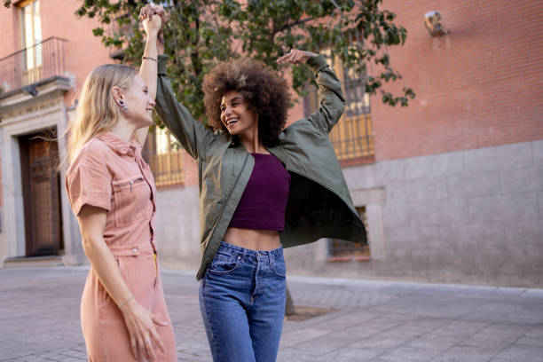 istock Diverse lesbian couple on a vacation in Madrid 1350443487
