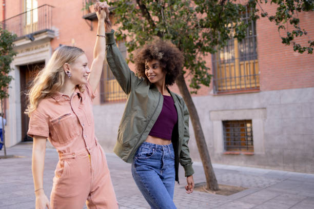 istock Diverse lesbian couple on a vacation in Madrid 1350443513