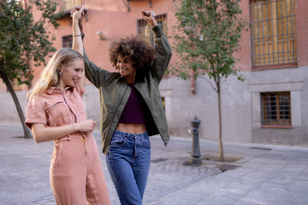 istock Diverse lesbian couple on a vacation in Madrid 1350444018