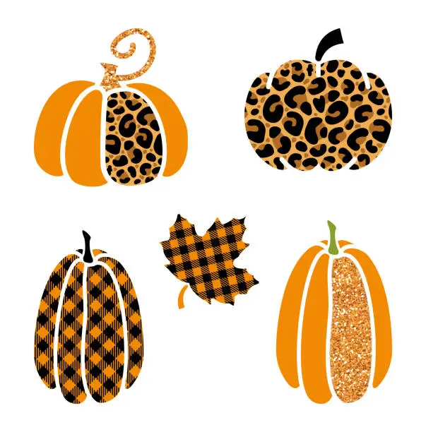 Vector illustration of Stylized pumpkins with a trendy glamorous print