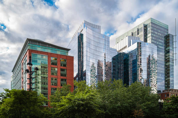 istock Boston Skyline and Cityscape over the green park. 1350448401