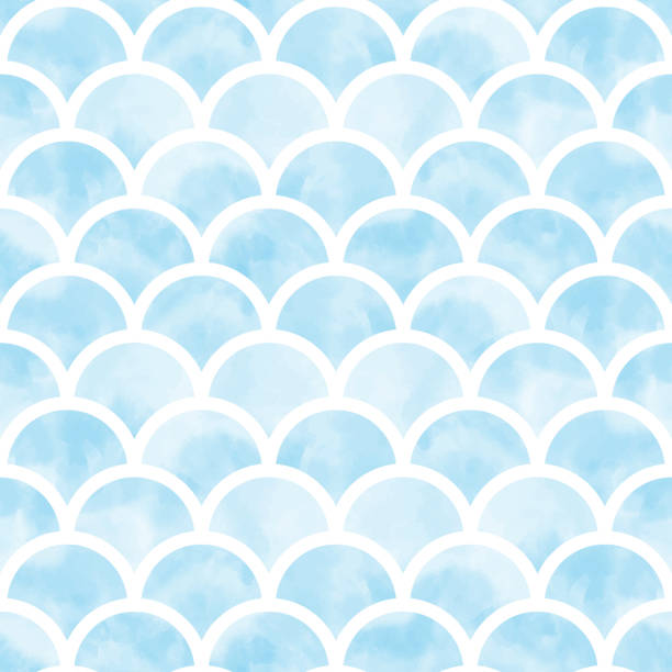 Blue water color mermaid scallop seamless pattern vector illustration isolated on white. Blue water color mermaid scallop seamless pattern vector illustration isolated on white. scallop stock illustrations