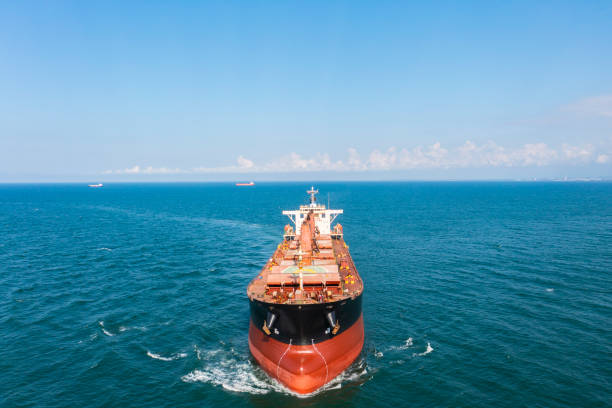 istock Aerial view of large cargo ship in transit. 1350450758