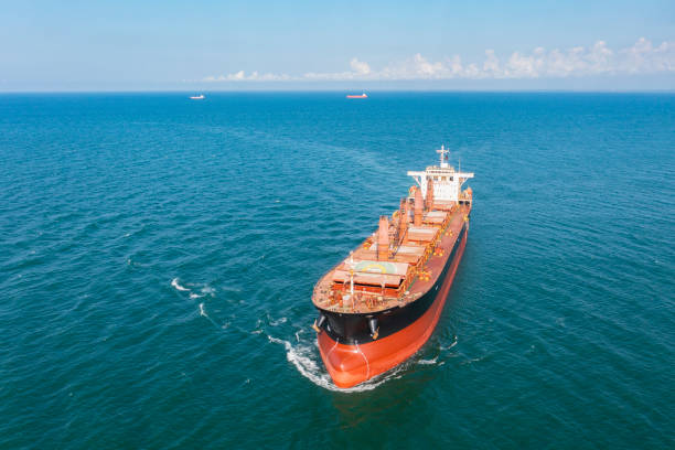 istock Aerial view of large cargo ship in transit. 1350450847