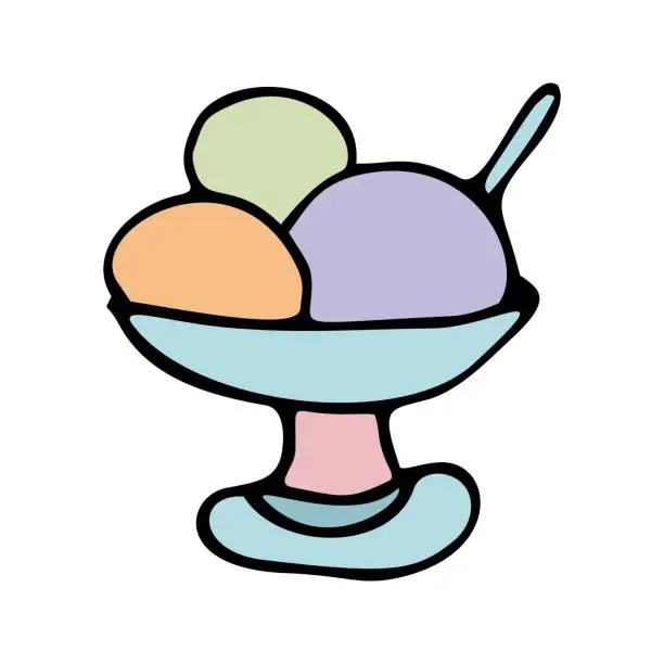 Vector illustration of Cute vector ice cream, color clipart. Hand drawn doodle illustration.