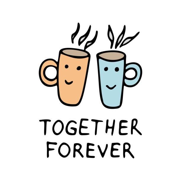 Cute vector friendship clipart with cups of tea. Together forever. Hand drawn doodle illustration Cute vector friendship clipart with cups of tea. Together forever. Hand drawn doodle illustration forever friends stock illustrations