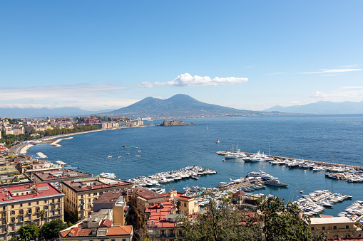 Naples, Italy, October 2021: view of the harbor of Posillipo, Naples, Italy