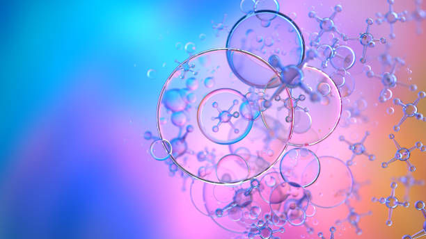추상적인 나노 분자 구조. 물 3d 구체 - 과학 뉴스 사진 이미지