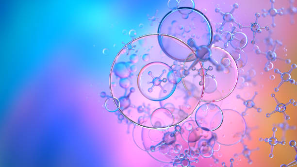 abstract nano molecular structure. water 3d spheres - molecule imagens e fotografias de stock