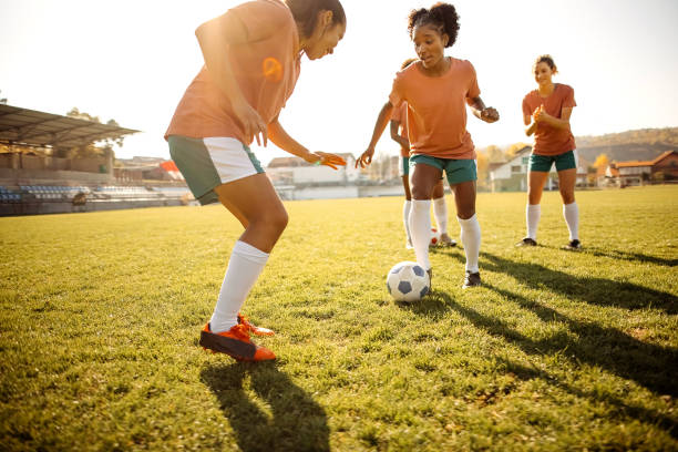 istock Rivalry on a woman's soccer match 1350461707