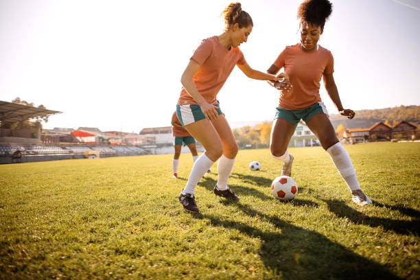 istock Rivalry on a woman's soccer match 1350461709