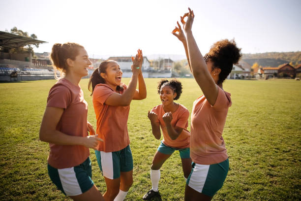 istock Rivalry on a woman's soccer match 1350461748