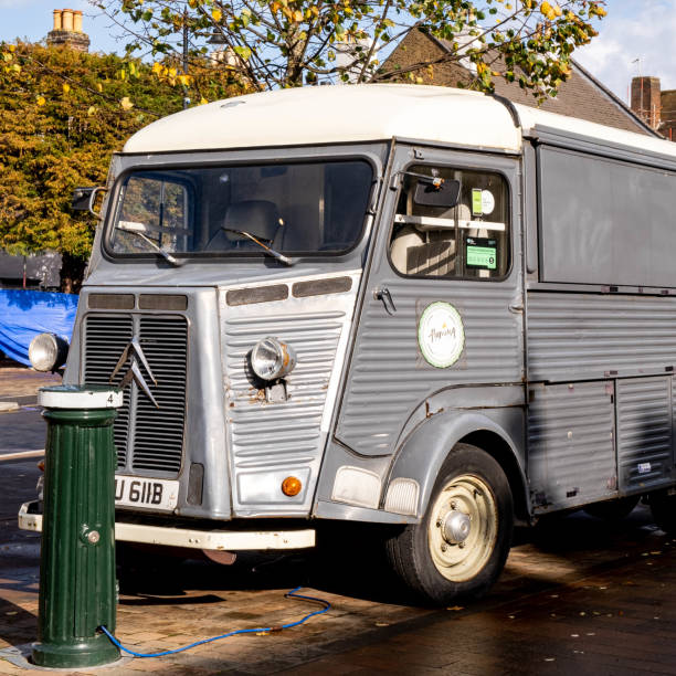 Citroen HY Vintage Converted Food Truck Van With No People Epsom Surrey London UK, October 31 2021, Citroen HY Vintage Convertion Food Truck Van With No People citroen hy stock pictures, royalty-free photos & images