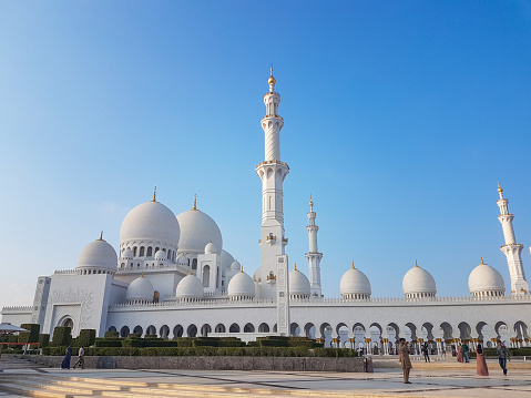 In December 2017, tourists were visiting the Sheikh Zayed Mosque in Abu Dhabi in United Arab Emirates