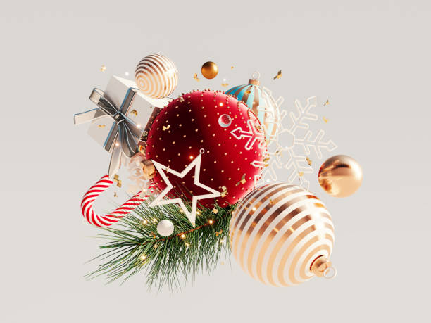 istock Christmas fir tree and decoration on light gray background 1350465206