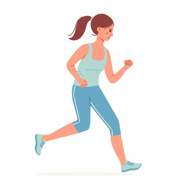 Young woman running dressed in sportswear isolated background. Young woman running dressed in sportswear isolated background. Healthy active lifestyle. Colorful modern vector illustration in cartoon flat style. blurred motion people walking stock illustrations
