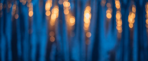 istock Defocused blue background with warm color bokeh lights 1350472147