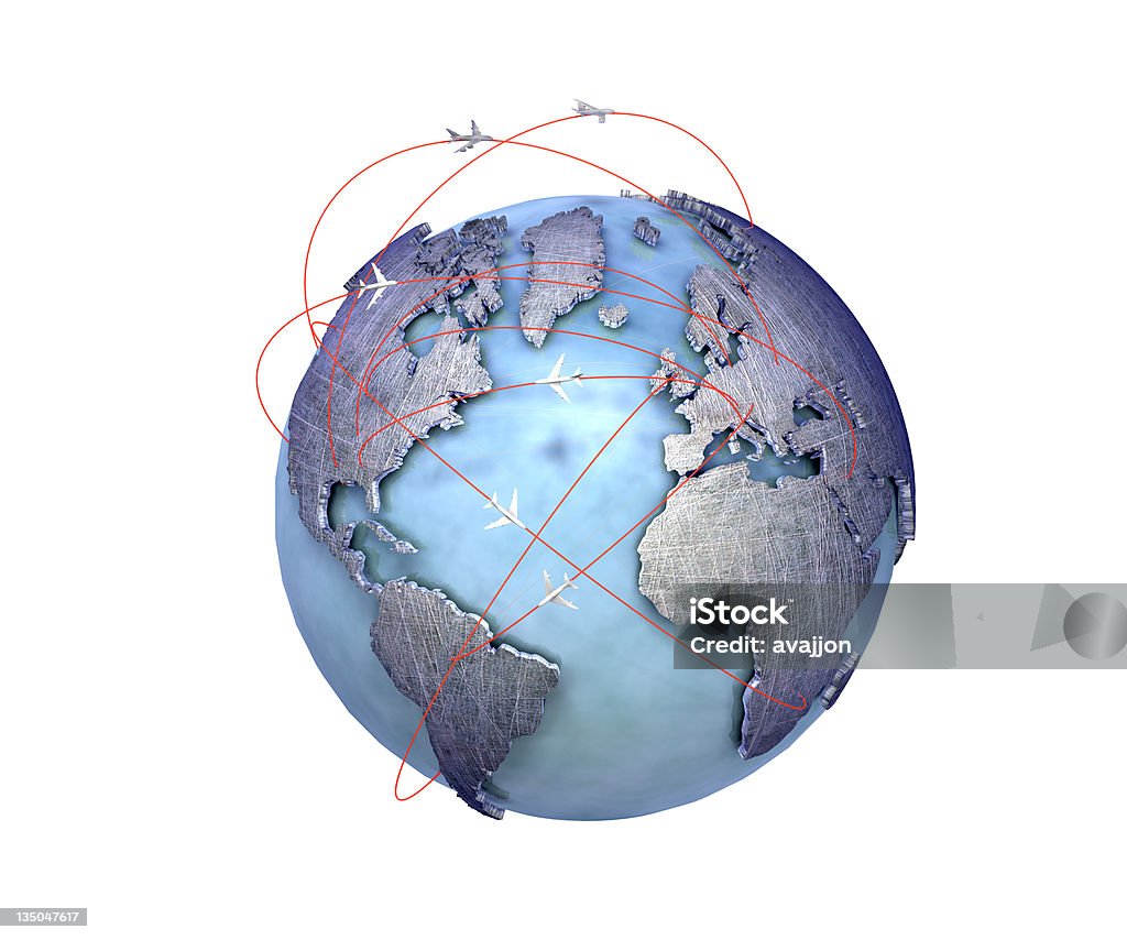 Airways 3D abstract globe with generic airplanes flying. Airplane Stock Photo
