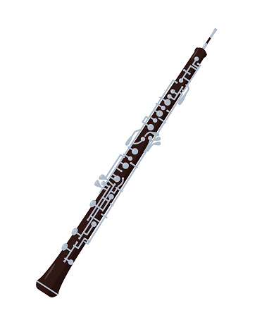 Oboe icon isolated on white background. Woodwind classical orchestral musical instrument oboe. Vector illustration in flat cartoon realism style.