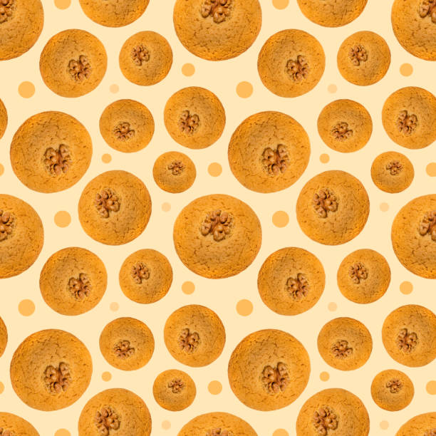 istock Delicious cookies with walnuts. Seamless pattern for packaging design, clothing textile 1350480922