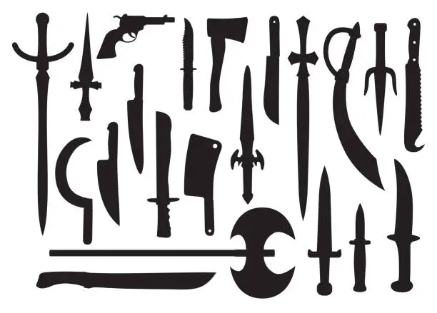 Vector illustration of Group Of Weapon Silhouettes