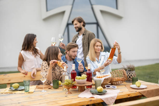 istock Friends talk and celebrate on friendly picnic 1350483257