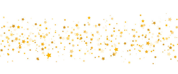 istock Golden stars long border. Glitter elegant design elements. Christmas Luxury texture. Gold shooting stars. Magic foil decoration. Home decor. Vector illustration 1350486113