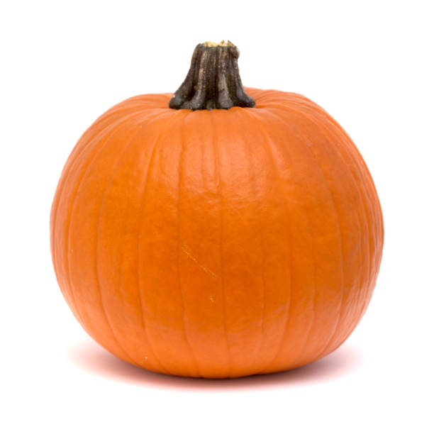 istock Round orange pumpkin isolated on white background 1350489596