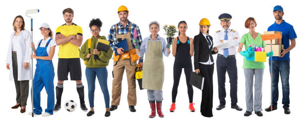 Diverse professions people on white stock photo